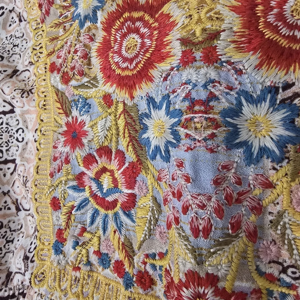 Savanna Jane Embroidered Boho Peasant Tunic Top M Floral Patchwork Festival - Picture 2 of 7